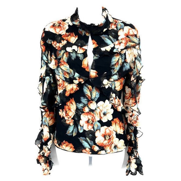 Nicholas Keyhole Silk Long Sleeve Floral Ruffled Blouse - Picture 4 of 6